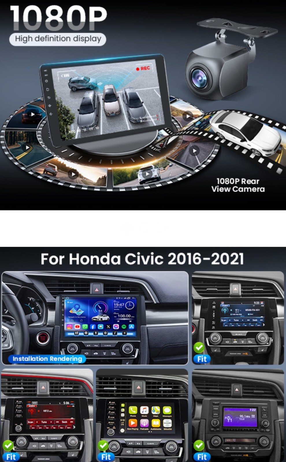 Android 13 Car Radio Honda Civic 2016-2021 9” IPS Touchscreen Wireless CarPlay