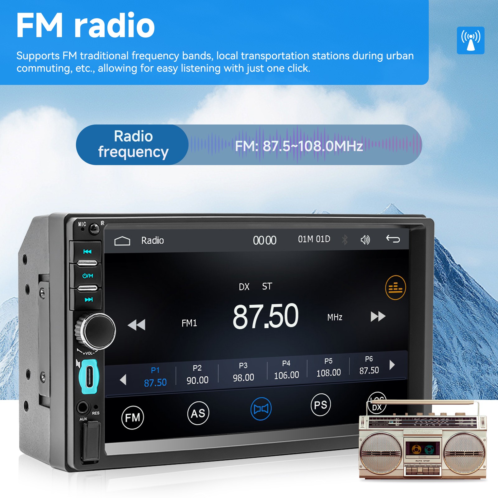 7″ Touch Screen Stereo Single 1Din Bluetooth Radio Car Apple/Android Carplay GPS