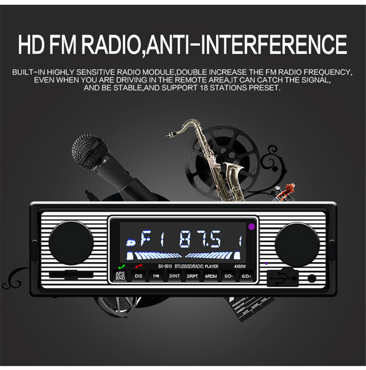 4-Channel Vintage Car Radio Stereo Bluetooth MP3 Player FM AUX Head Unit Remote