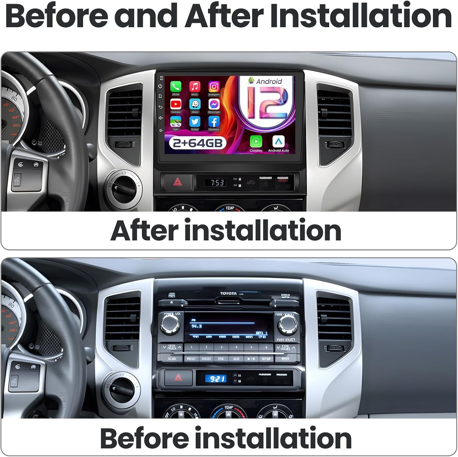 Car Radio Stereo Andriod 13.0 4core 2+64G 9″ GPS RDS for Toyota Tacoma 2005-2015