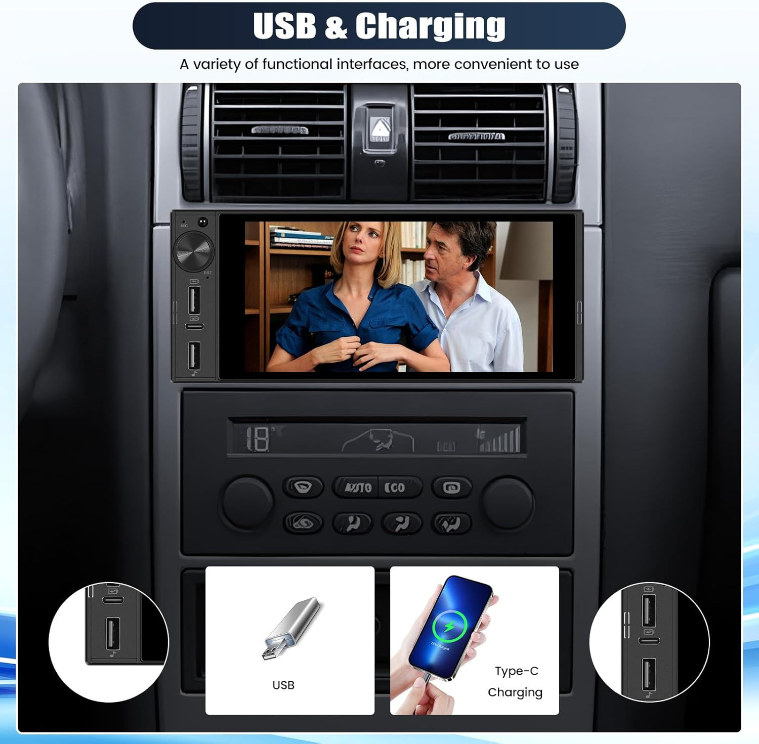Single Din Car Stereo with Wireless Carplay&Android Auto,6 Inch 1 Din Touchscree