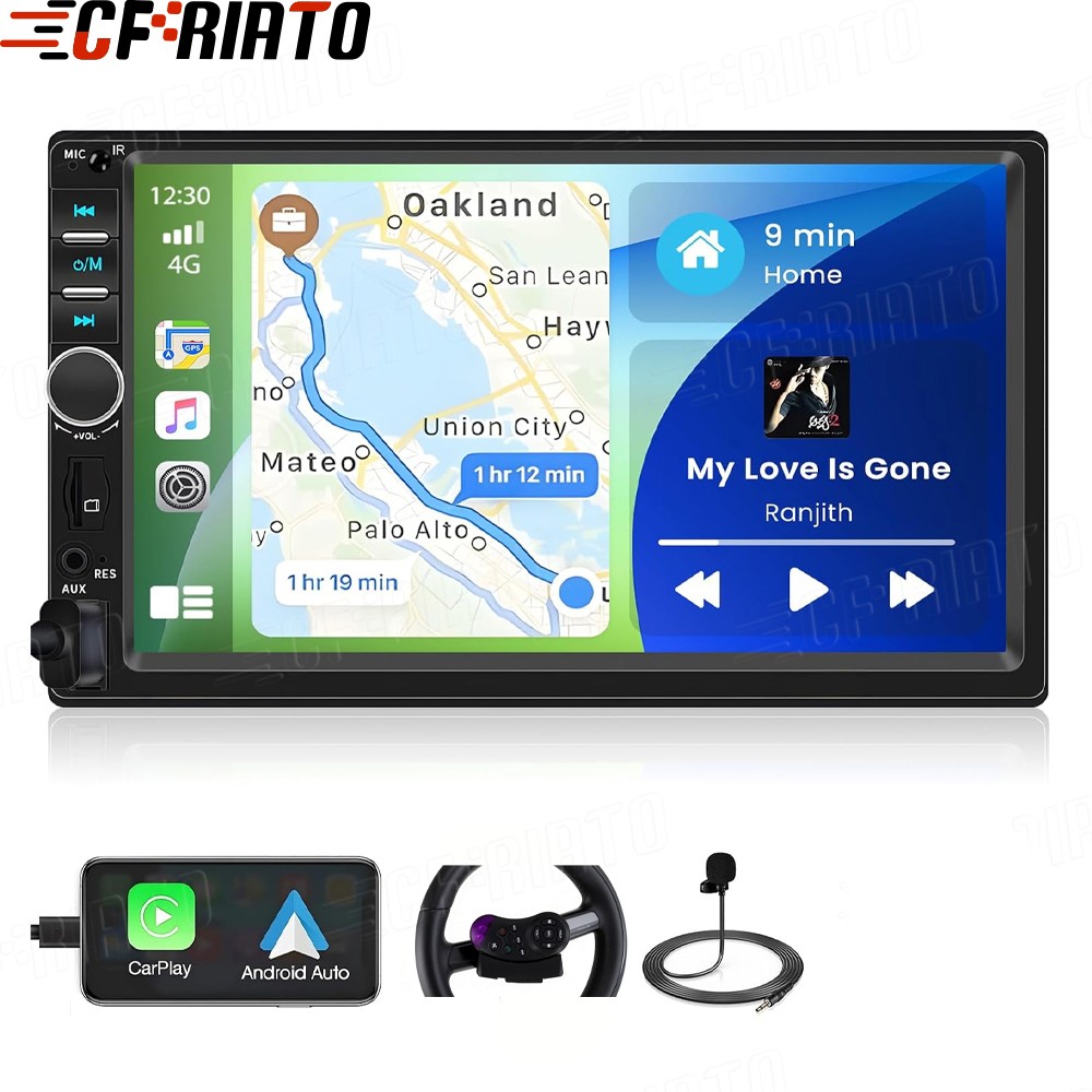 Double Din Apple Carplay Android Auto 7″ Car Stereo Radio Bluetooth Touch Screen