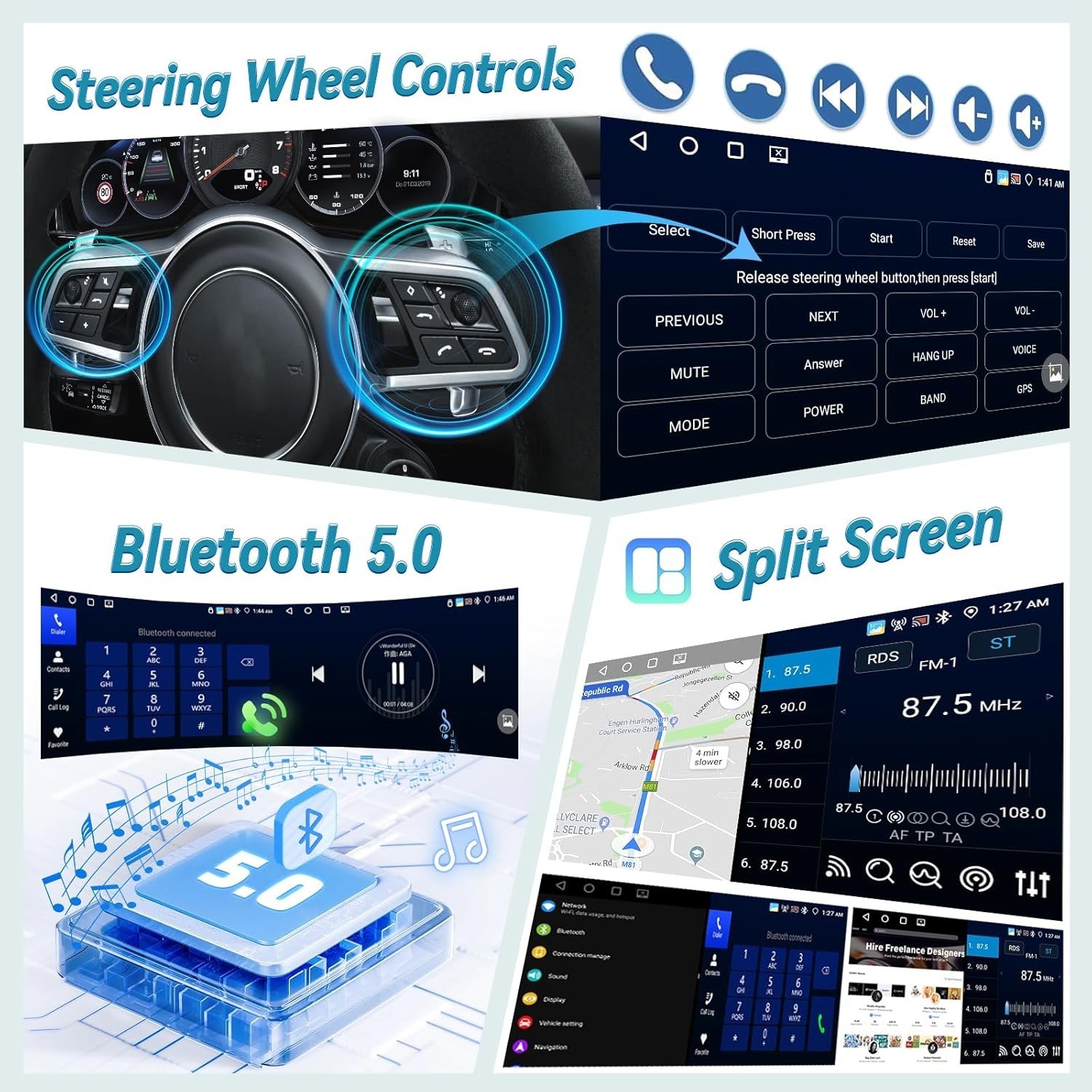 10.1″ 4+64G Android Auto Carplay Stereo for Jeep Cherokee 2013-2018; Free Camera