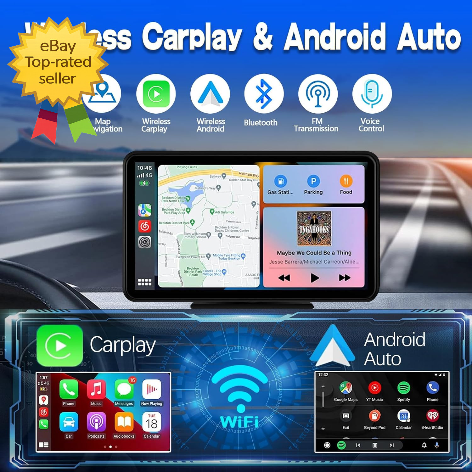 Wireless CarPlay Screen 7 Inch HD Portable Car Stereo Touchscreen AndroidAutoGPS