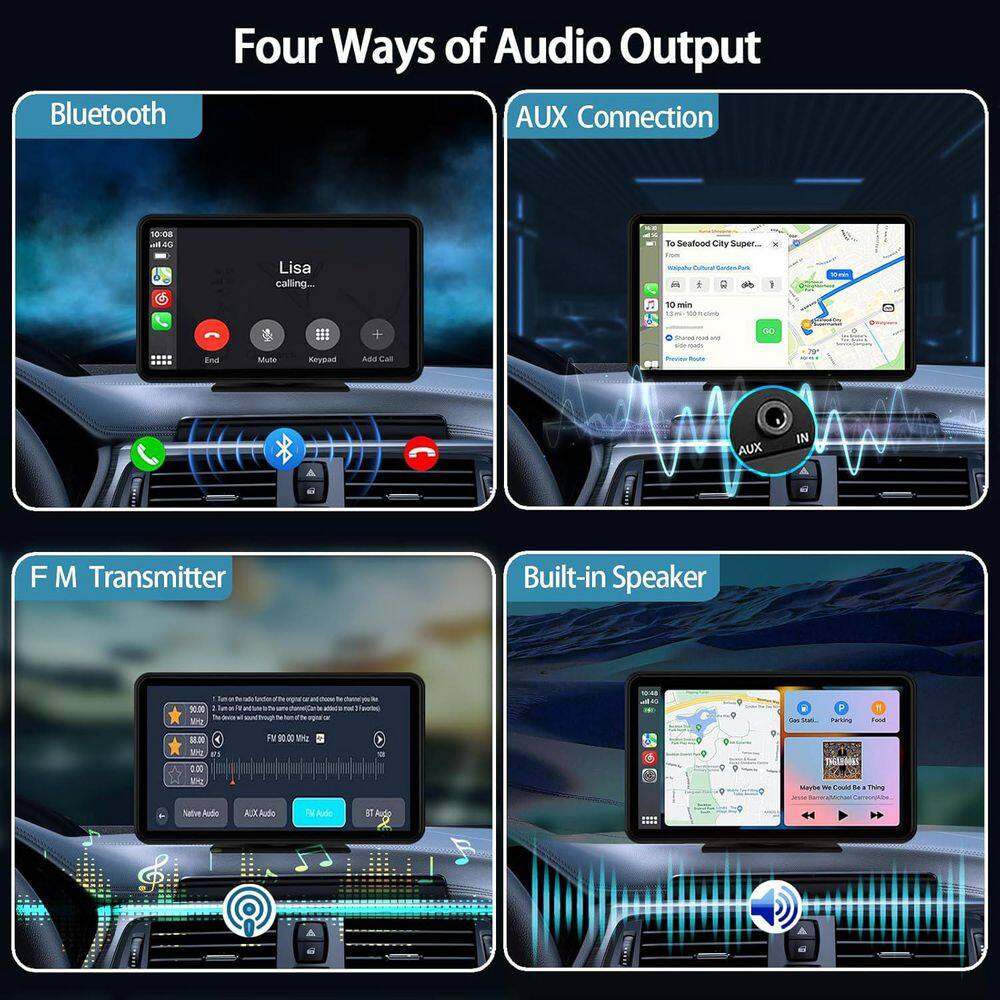 7 In. HD Portable Car Stereo Touchscreen with Apple Carplay and Android Auto Wir