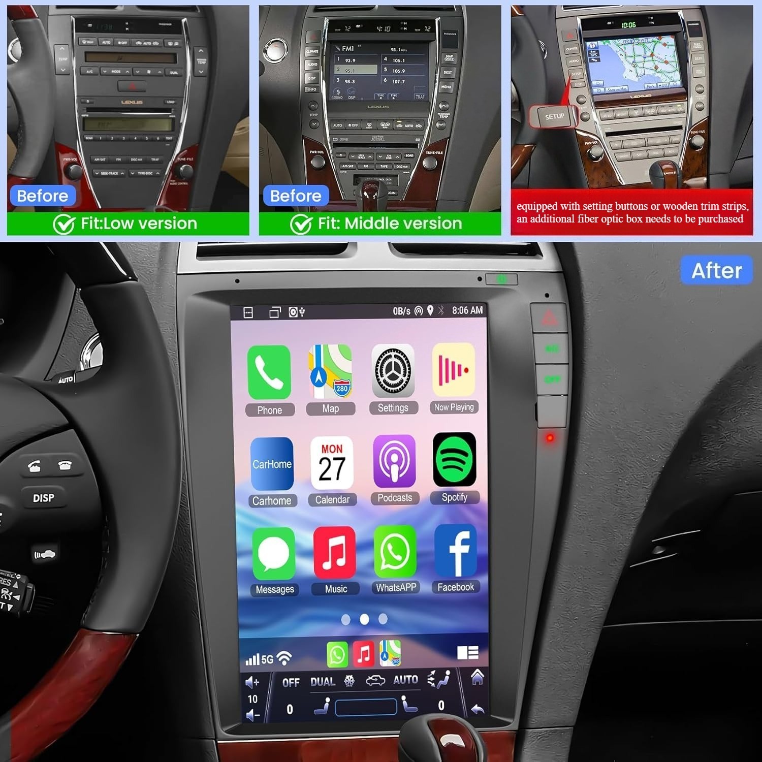 For Lexus ES ES240 ES350 2006-2012 12.8″ Android 14 Car Radio GPS Carplay Stereo
