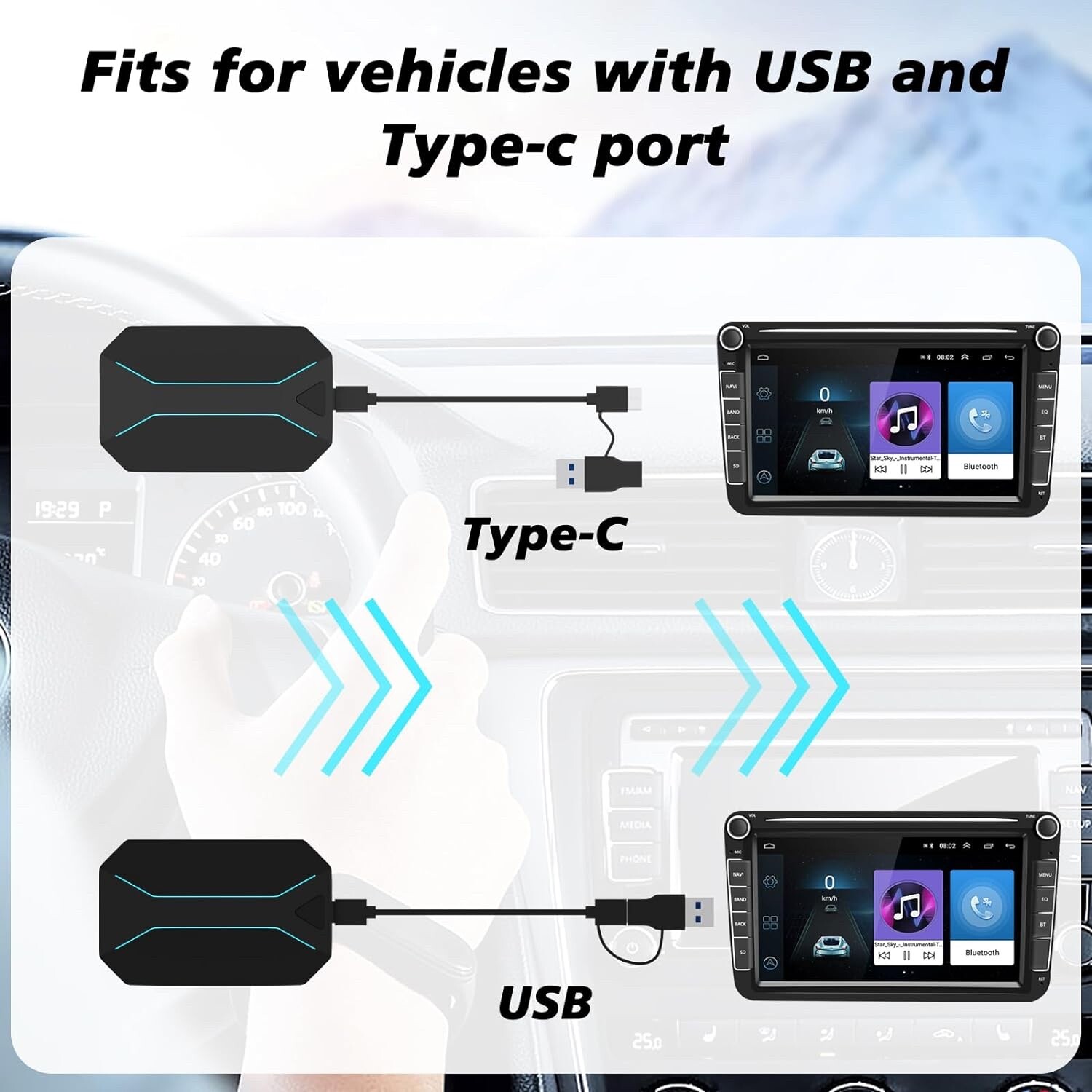 Wireless CarPlay Adapter Compatible with Cars from 2015 and iPhone iOS 10+
