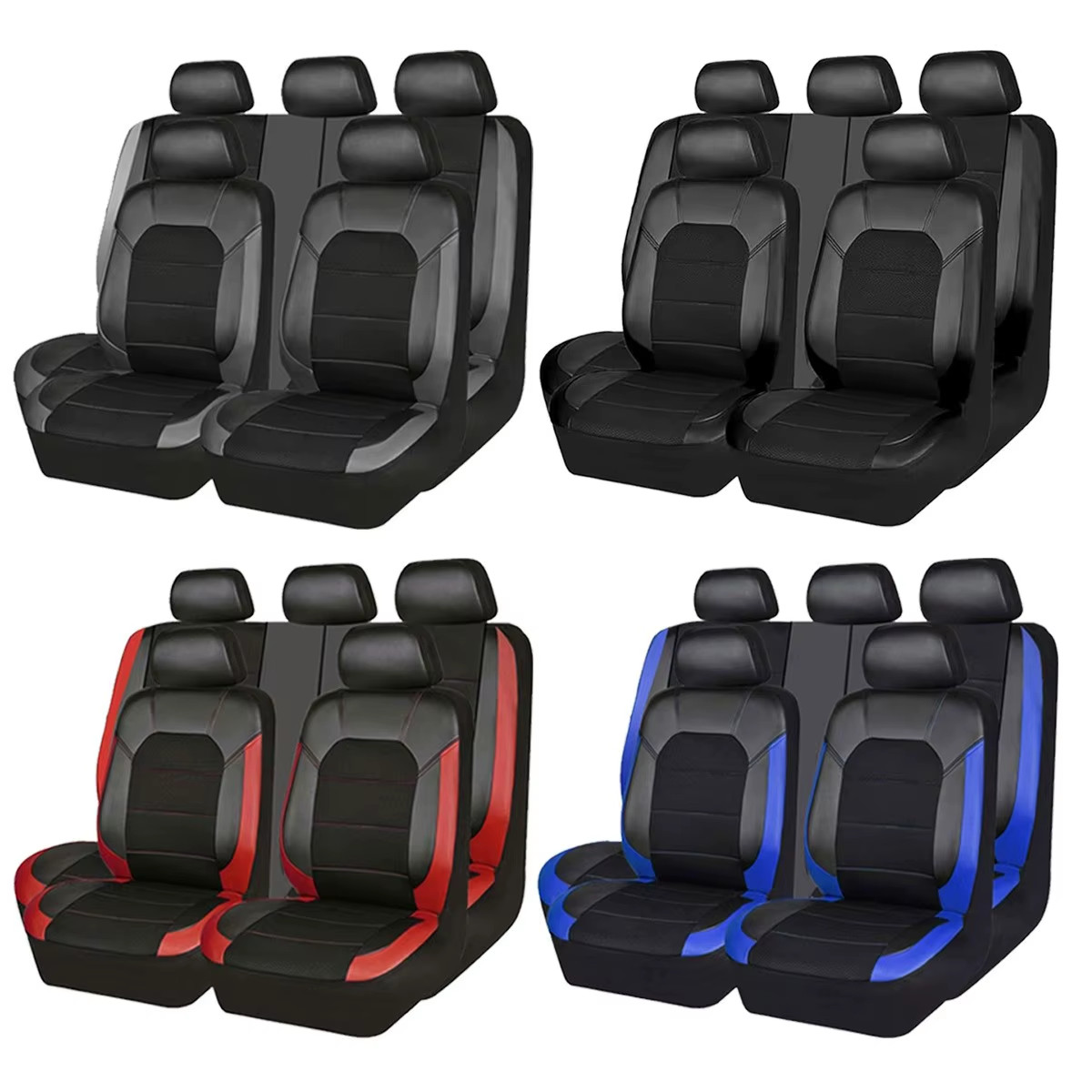 9 Pcs Sandwich Stitching Polyester +Leather Universal Car Seat Cover