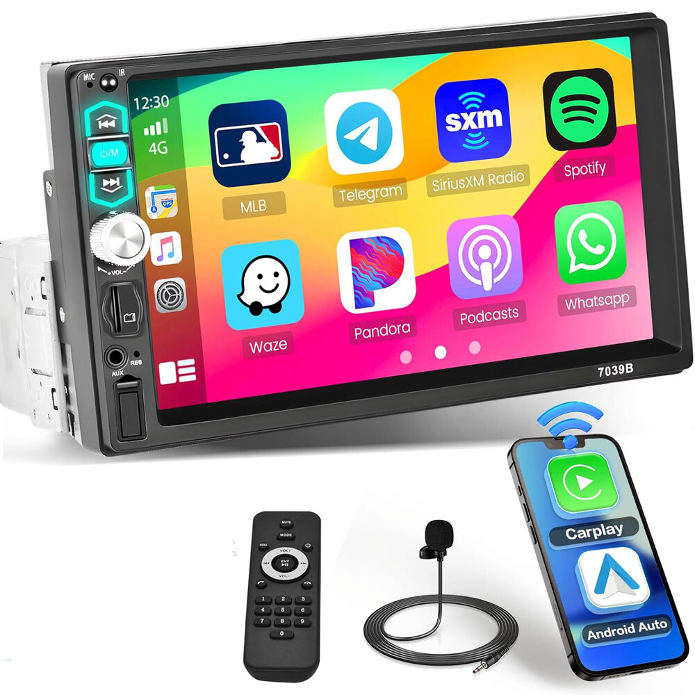 Single 1Din 7″ Touch Screen Stereo Bluetooth Radio Car Apple/Android Carplay USB
