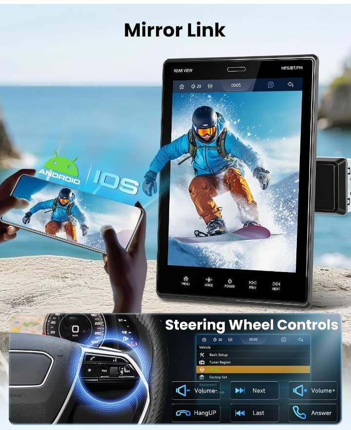 9.5 Inch Wireless CarPlay & Android Auto Single DIN Car Stereo Rotatable Touchsc