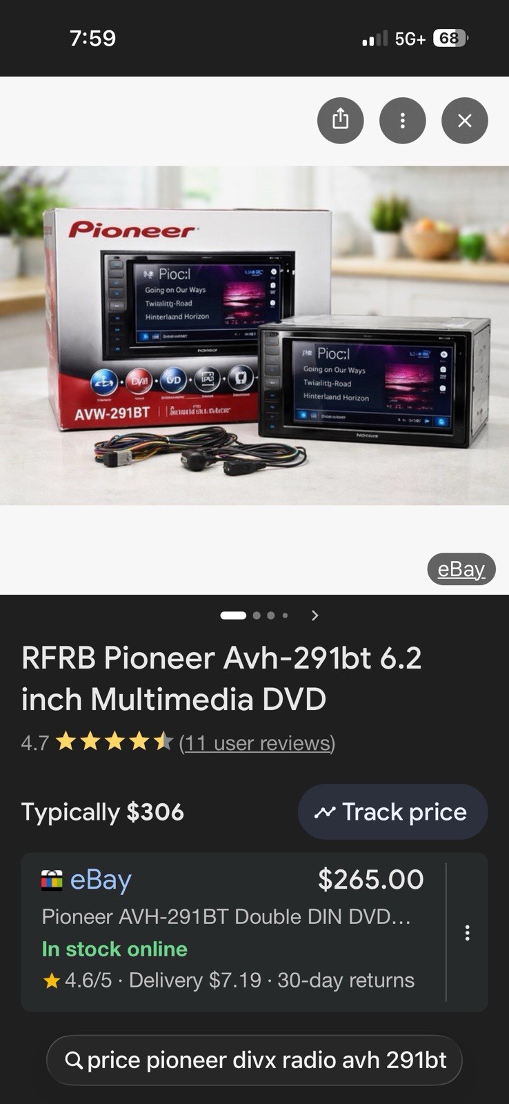 Pioneer AVH-291BT 2 DIN Touchscreen Bluetooth DVD Player USB Remote Control