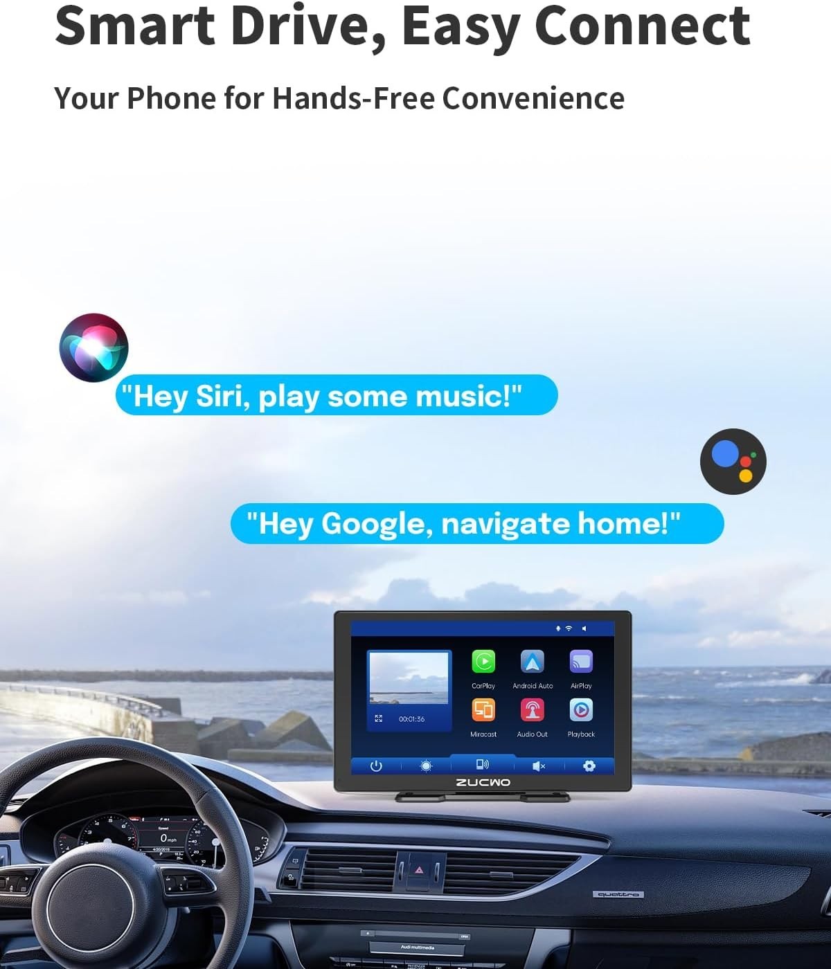 Enhanced 9-Inch Wireless CarPlay Display with 4K Dash Cam & GPS Navigation