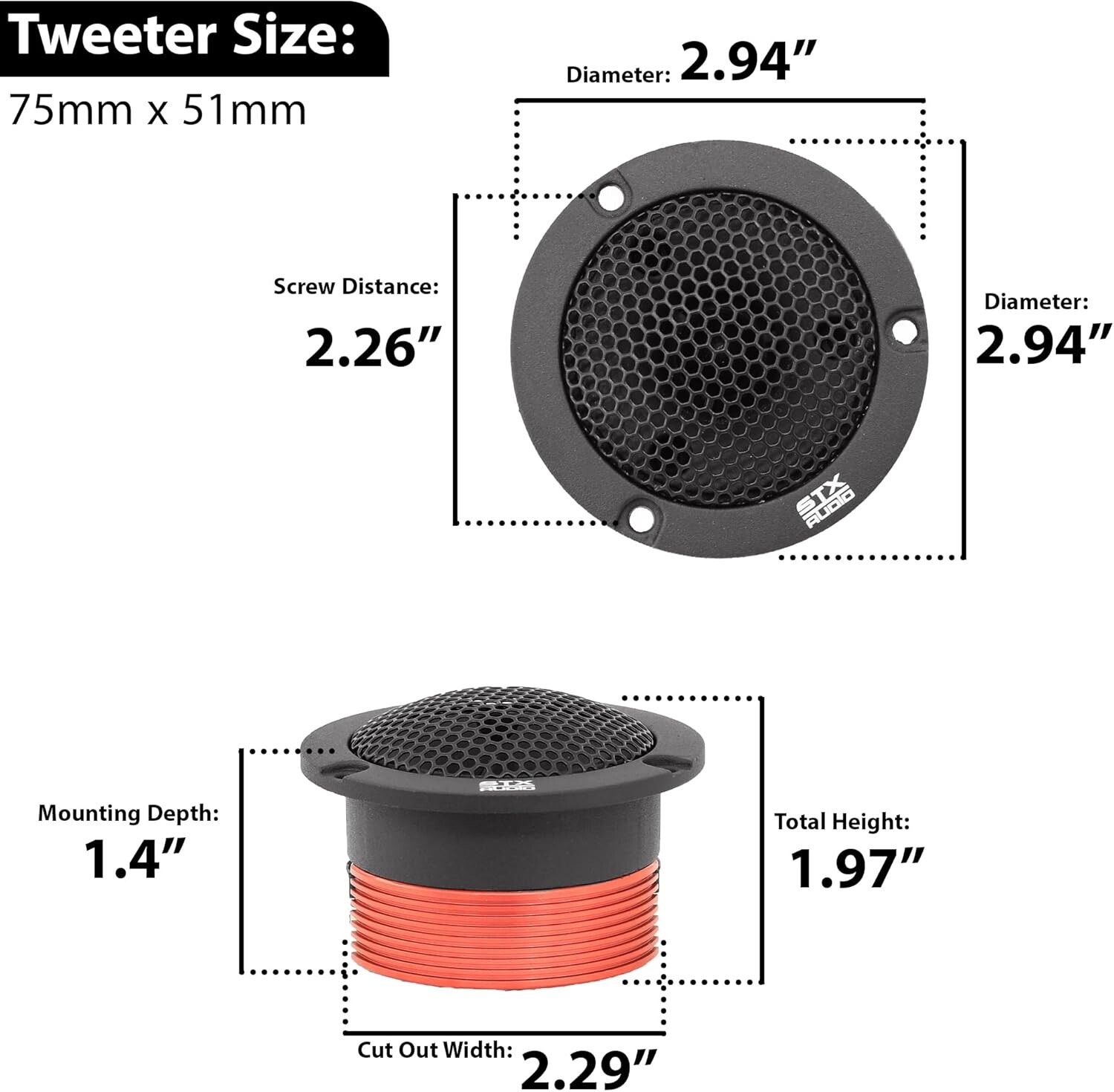 STXAudio 2.94Inch Super Tweeter Speaker 4 Ohm 500W Max 103dB Titanium Diaphragm