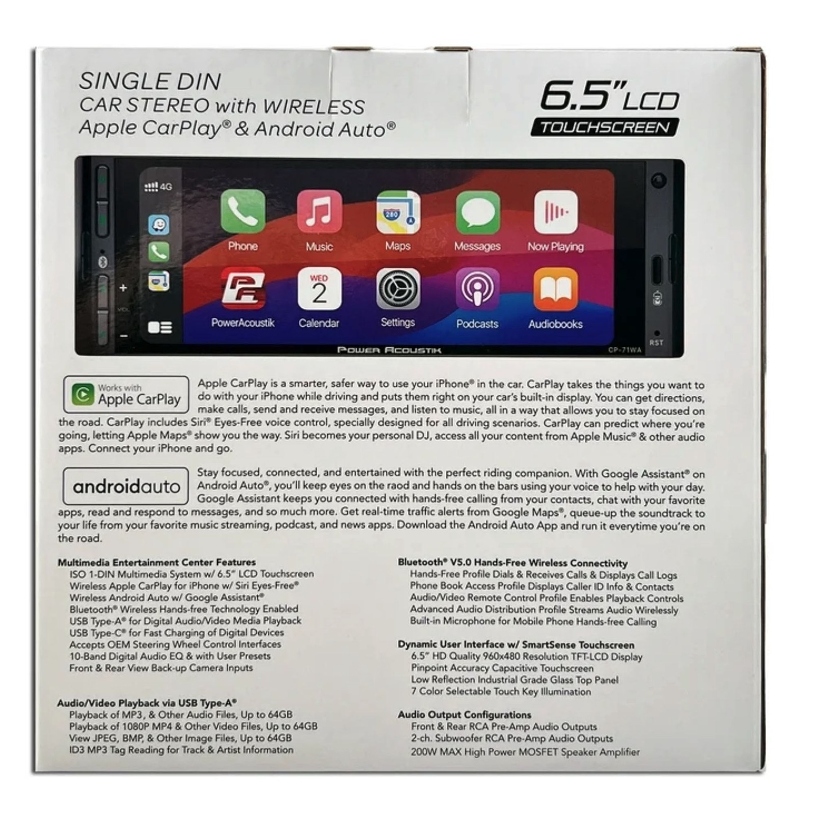 Power Acoustic CP-71WA Single DIN 6.5″ Touchscreen Car Stereo Apple Carplay