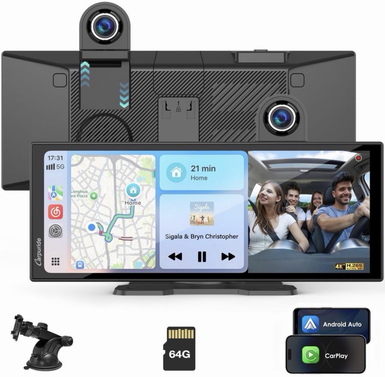 Carpuride Carplay Screen for Car with 4K Front Cam 11.26” Portable Car Play