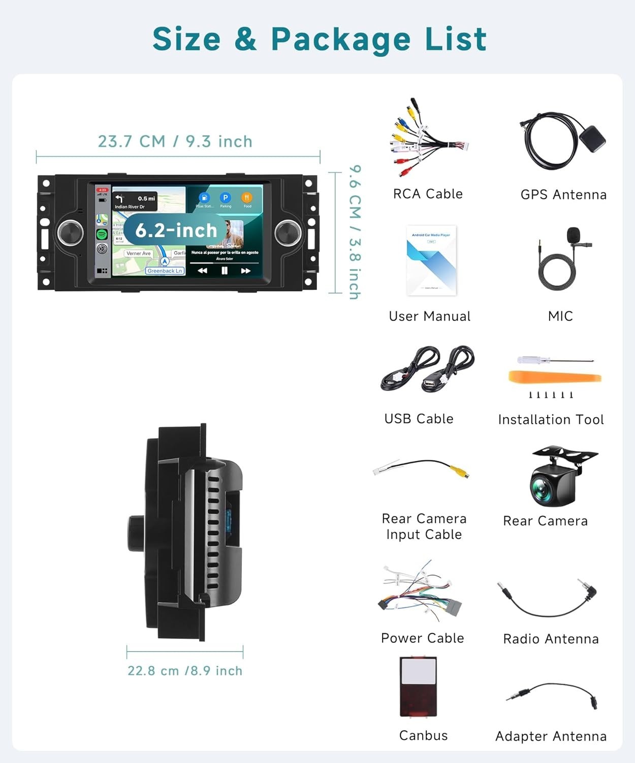 6.2″ 4+64G Android Auto Carplay for 2004-2008 Dodge RAM Jeep Chrysler 300C