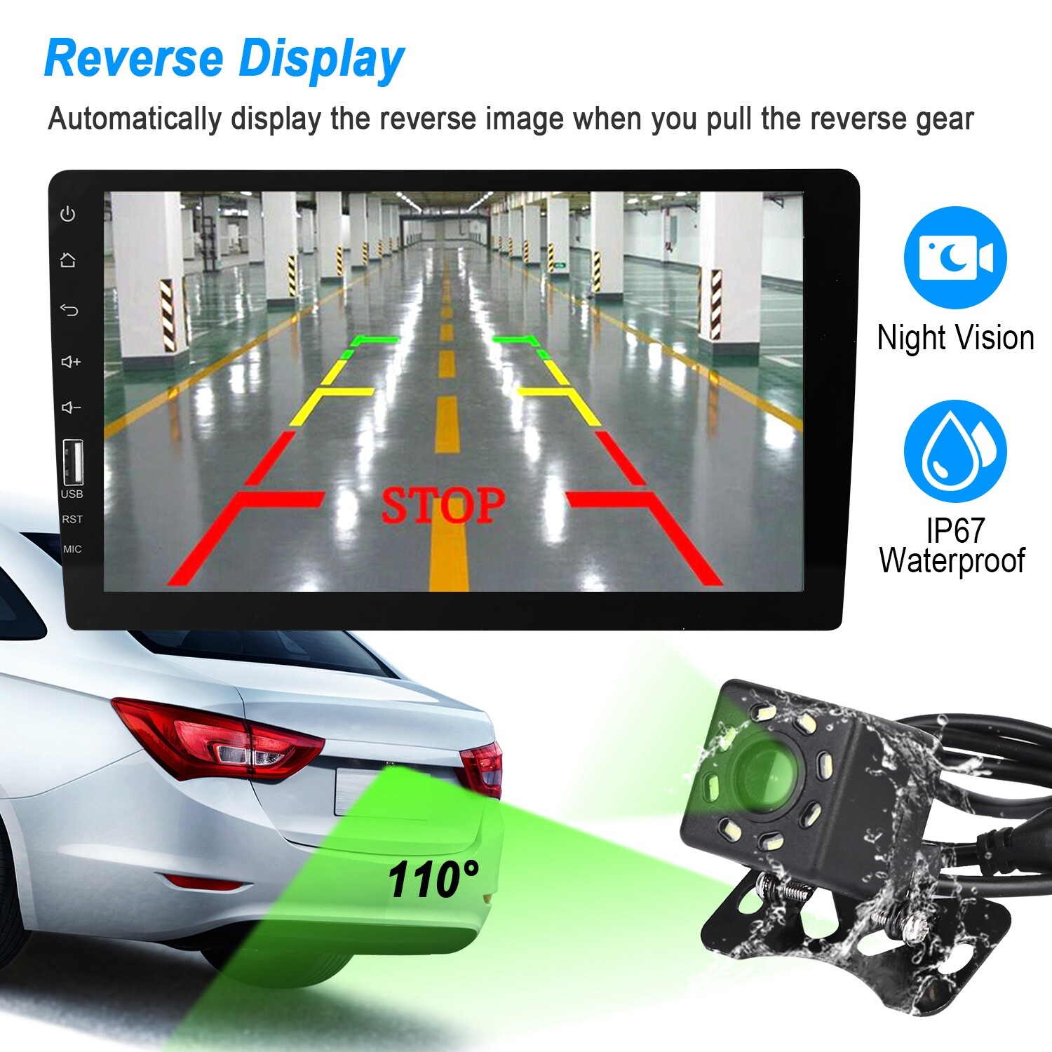 9in Car Stereo 1 Din Radio Touchscreen w/Camera Mirror Link Carplay/Android Auto