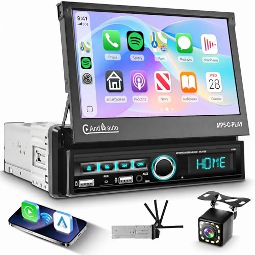 Single Din Car Stereo with Wireless Carplay – 7″ Automatic&FM/RDS – 7″