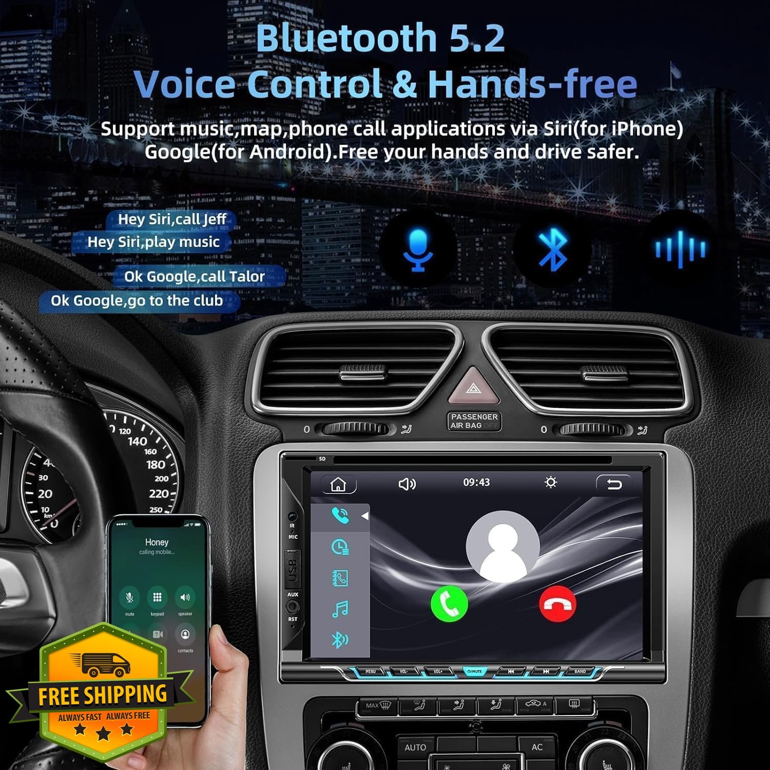 Double Din Car Stereo CD DVD Player 7″ Touchscreen CarPlay Android Auto Bluet…