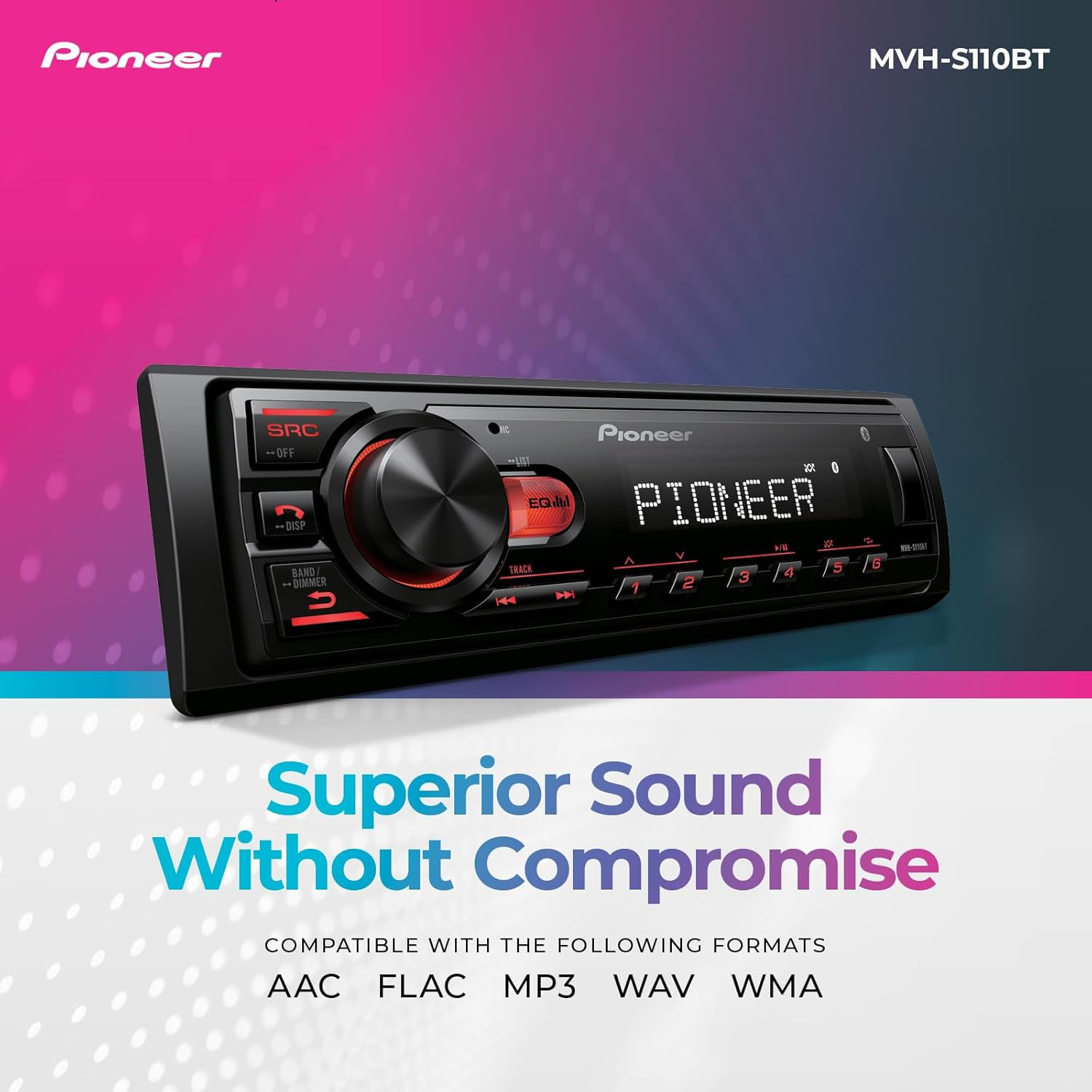 MVH-S110BT 1-Din Digital Media Receiver Car Stereo – Bluetooth, USB Input, 50W X