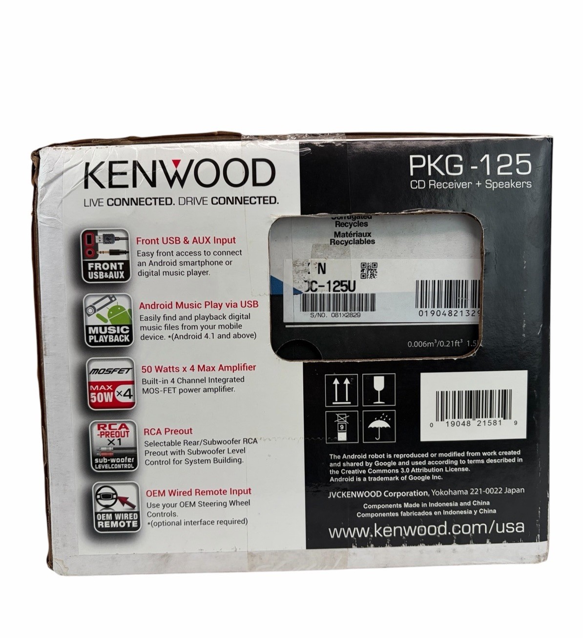 NEW SEALED~KENWOOD CD CAR STEREO 2 WAY 6.5” SPEAKERS ANDROID MUSIC PLAY PKG-125
