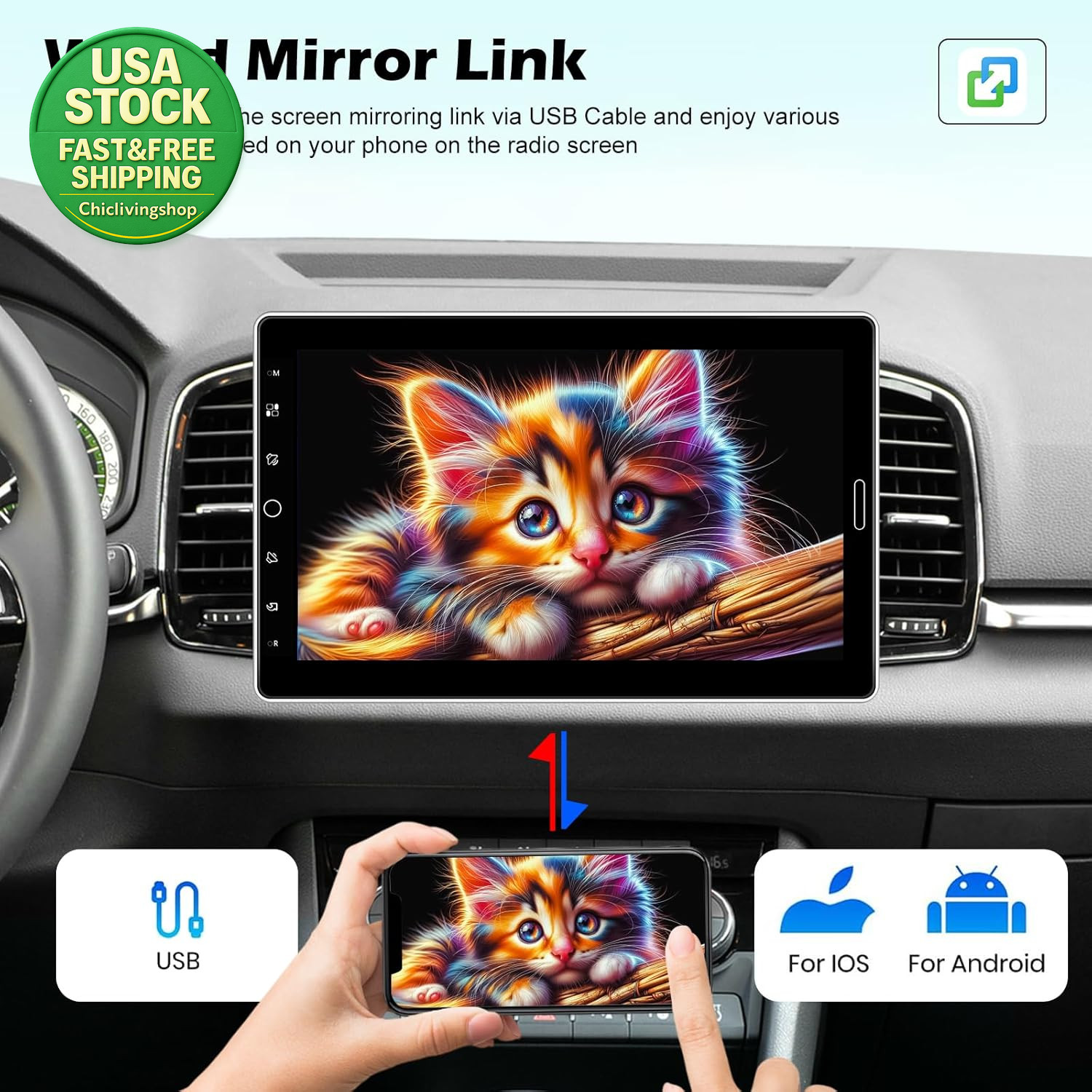 10.1 Inch Single Din Touchscreen Car Stereo Wireless Carplay Android Auto