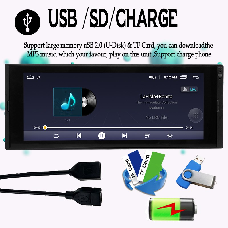 1Din 6.9″Android Car Stereo Touch Screen Built-in CarPlay AHD Rear View WiFi GPS