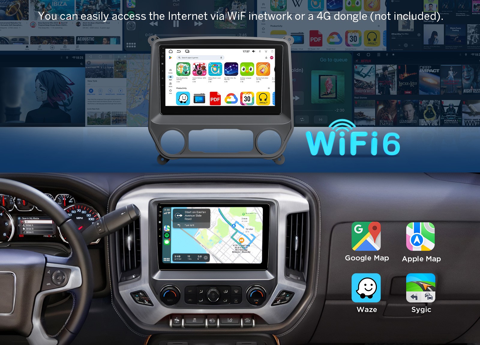 Android 14 10.1 inch For GMC Sierra 2014-2018 TouchScreen Car Stereo CarPlay GPS
