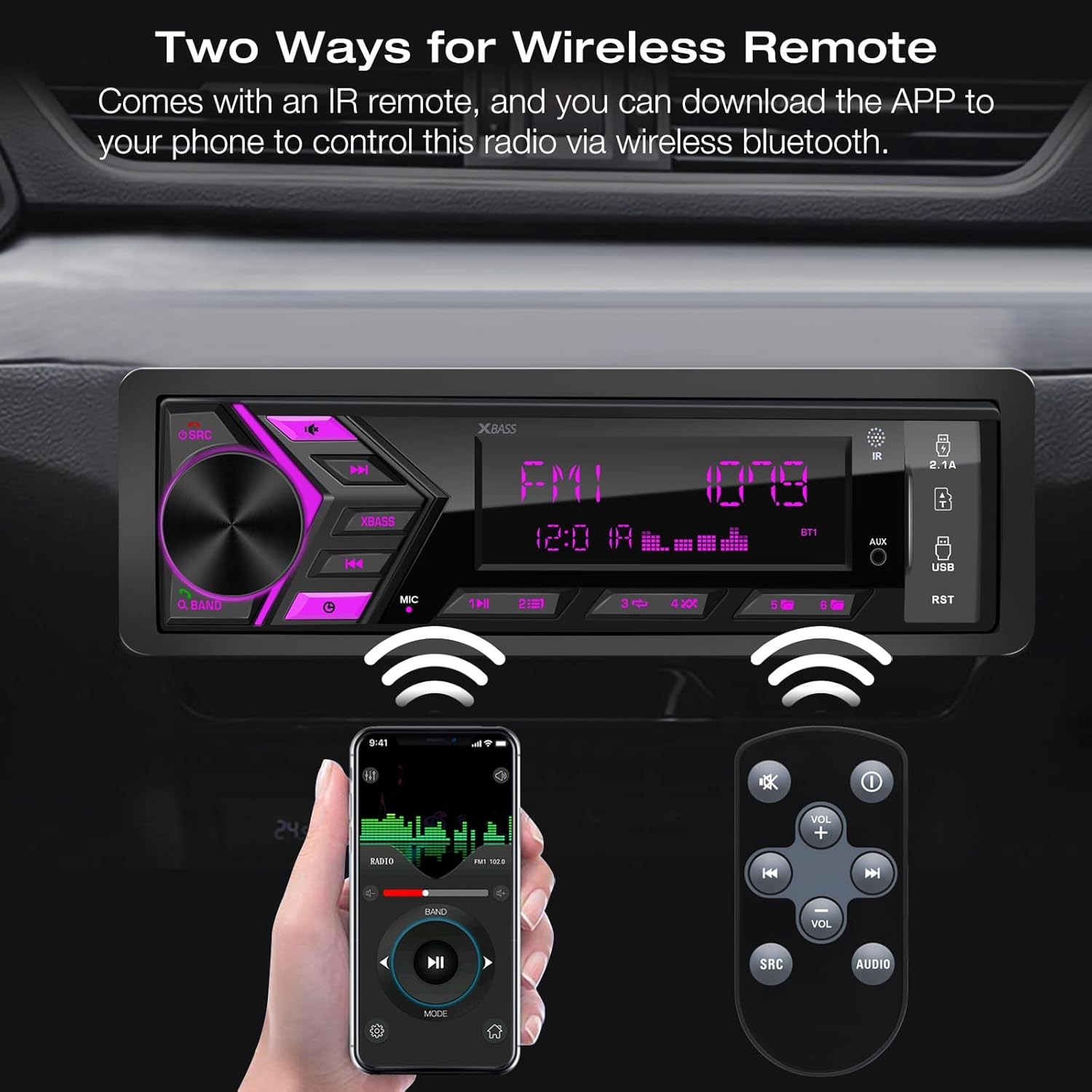 Bluetooth Car Stereo Marine Radio: Single Din LCD Display Audio System