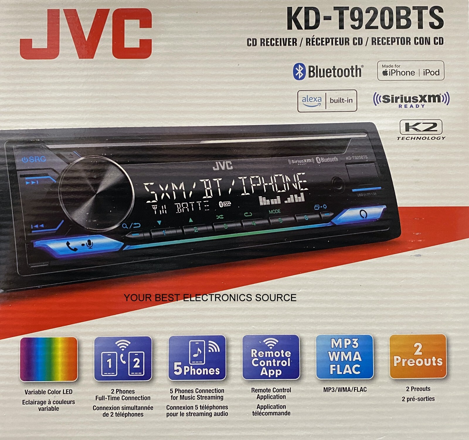 NEW JVC KD-T920BTS 1-DIN, AM/FM/CD Car Audio Receiver w/ Bluetooth, USB