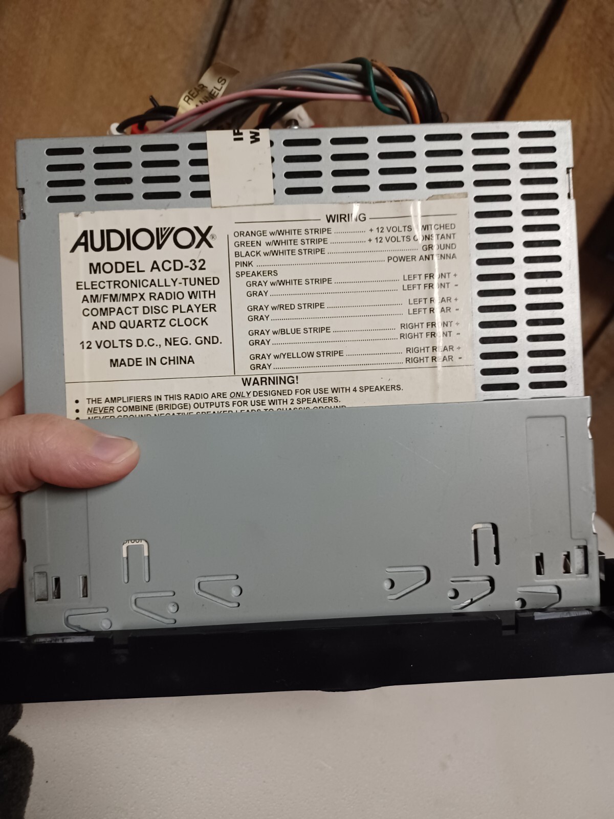 Vintage Audiovox ACD-32 Detachable Front Panel CD 4 Channel Car Audio Radio