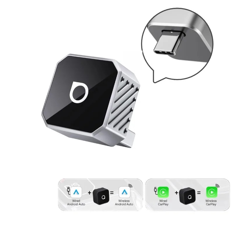 Mini Pro Wireless Carplay & Android Auto Adapter 2-In-1 5Ghz Wifi Dongle Plug &