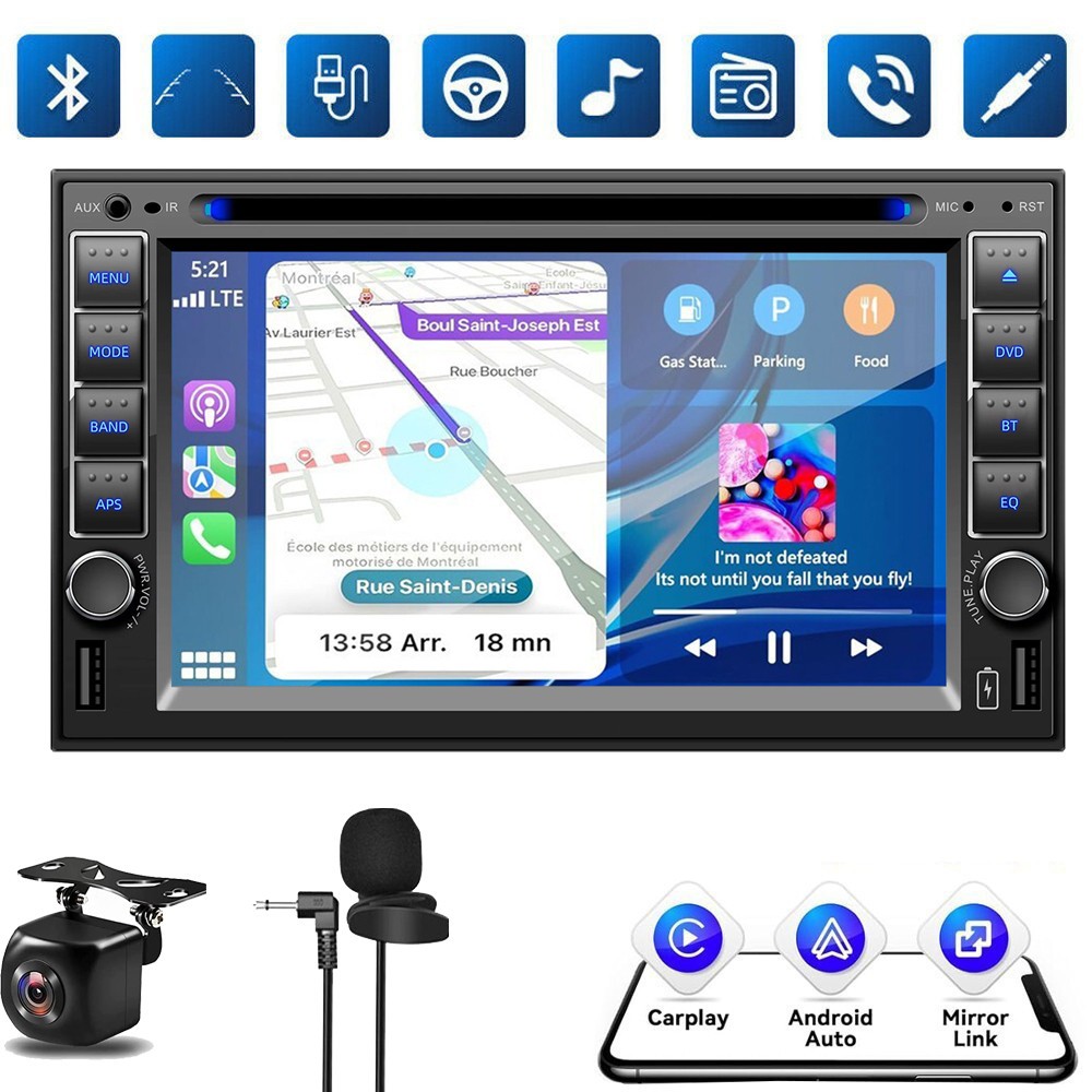 2 DIN Car Radio Stereo CD DVD Player Audio In-Dash with Android Auto CarPlay GPS