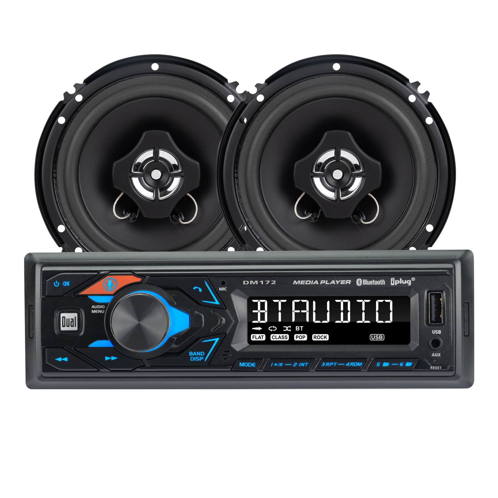 Car Stereo Bluetooth Wireless AM FM Radio Mp3 USB SD with 2 Way Speaker Package