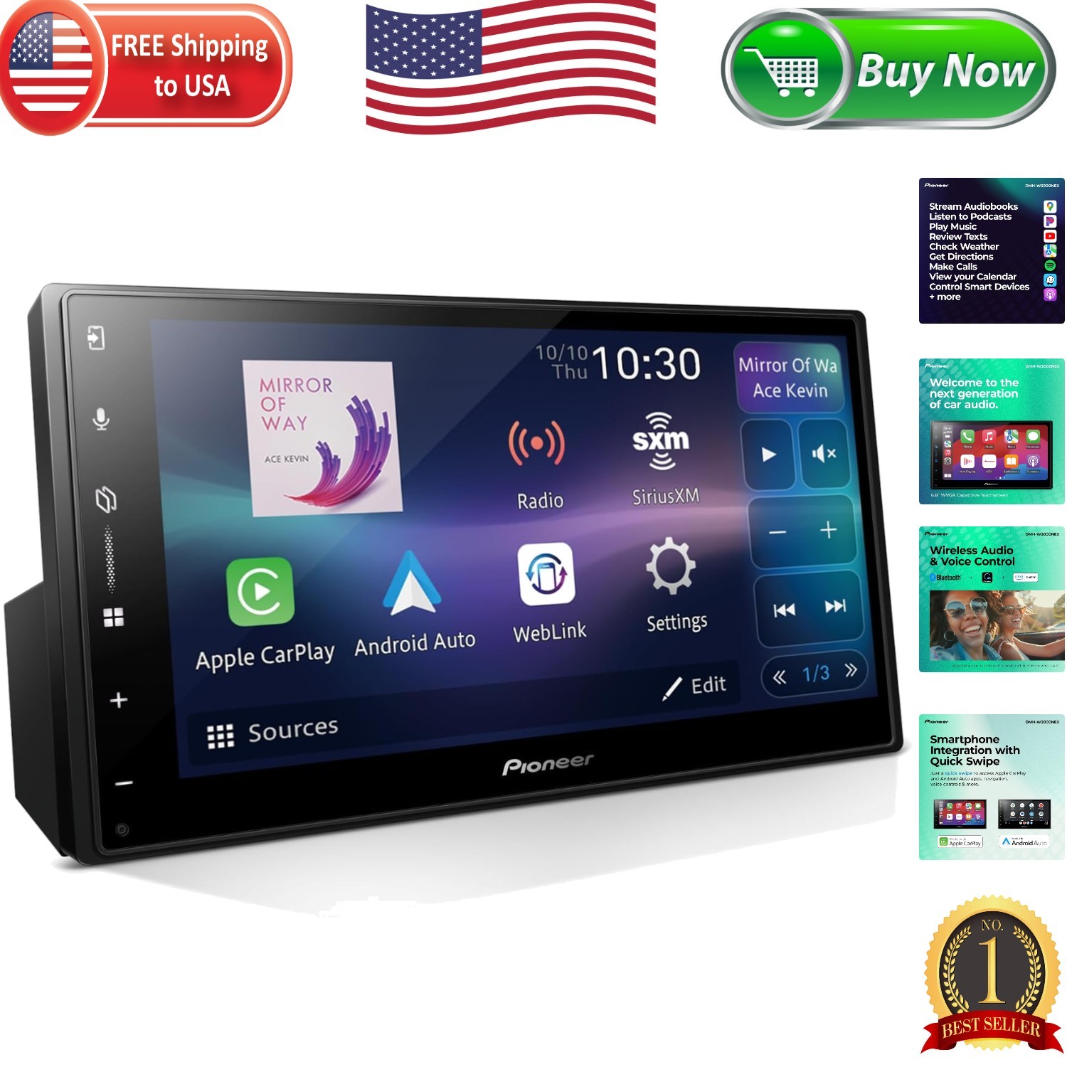 Pioneer DMH-W3000NEX 6.8″ Touchscreen Apple CarPlay Android Auto Receiver