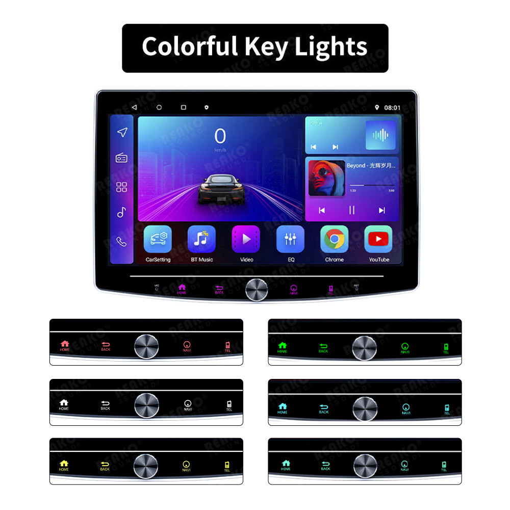 Single 1 DIN Rotatable 10.1” Android 12 Touch Screen Car Stereo Radio GPS Wifi