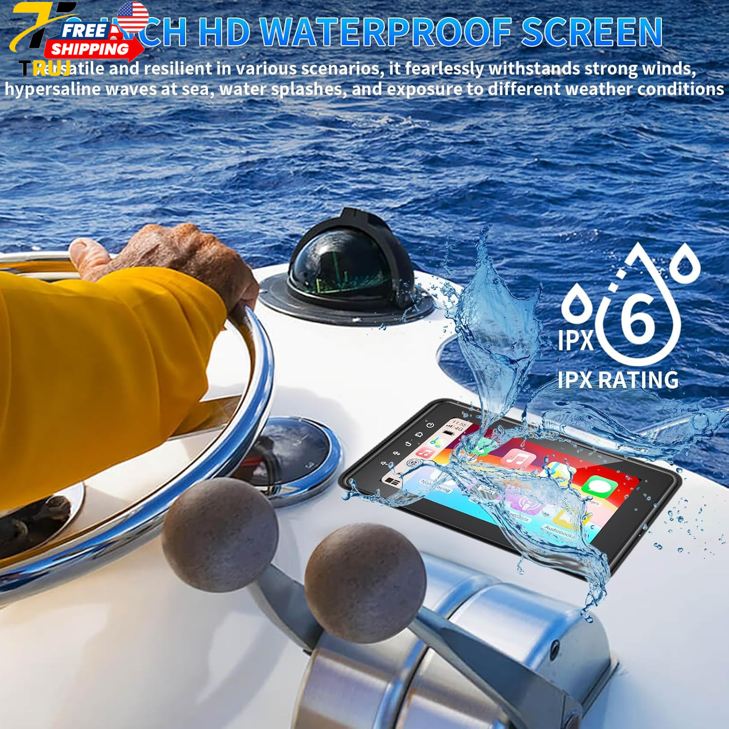 Geloo 2025 Upgraded Marine Stereo with Wireless CarPlay and Android Auto Portabl