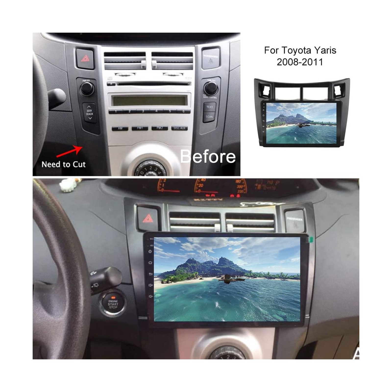 for Toyota Yaris Radio 2008 2009 2010 2011Wireless Carplay Android Auto with …