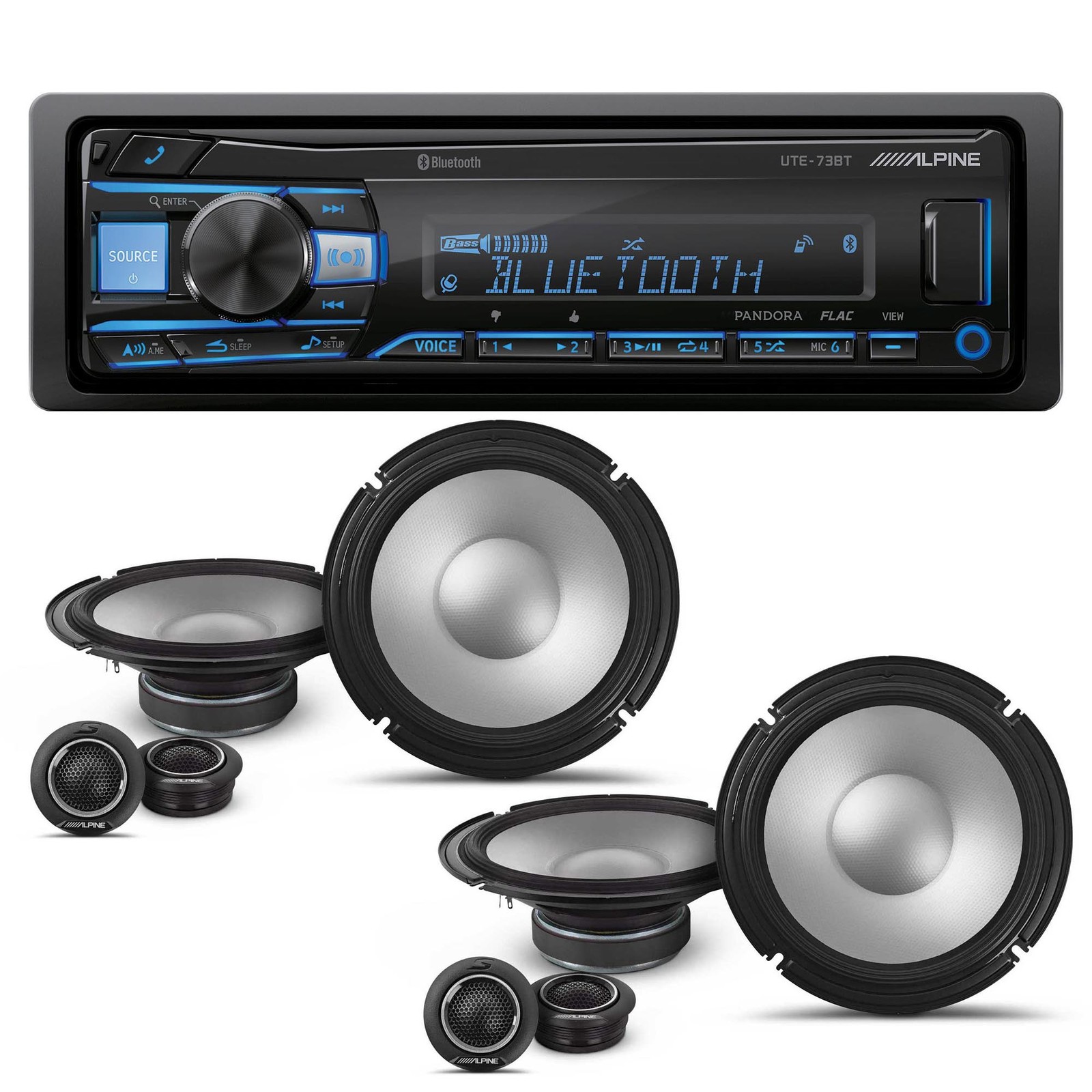 Alpine UTE-73BT Media Receiver & 2 Pairs S2-S80C Type S 8″ Speakers