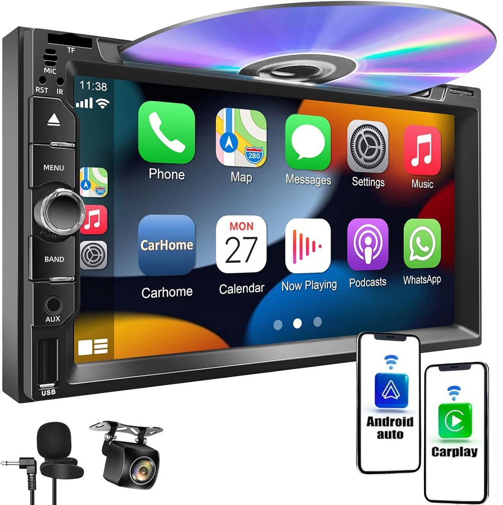 Double Din Car Radio Stereo DVD CD CarPlay/Android Auto GPS Bluetooth AM FM EQ