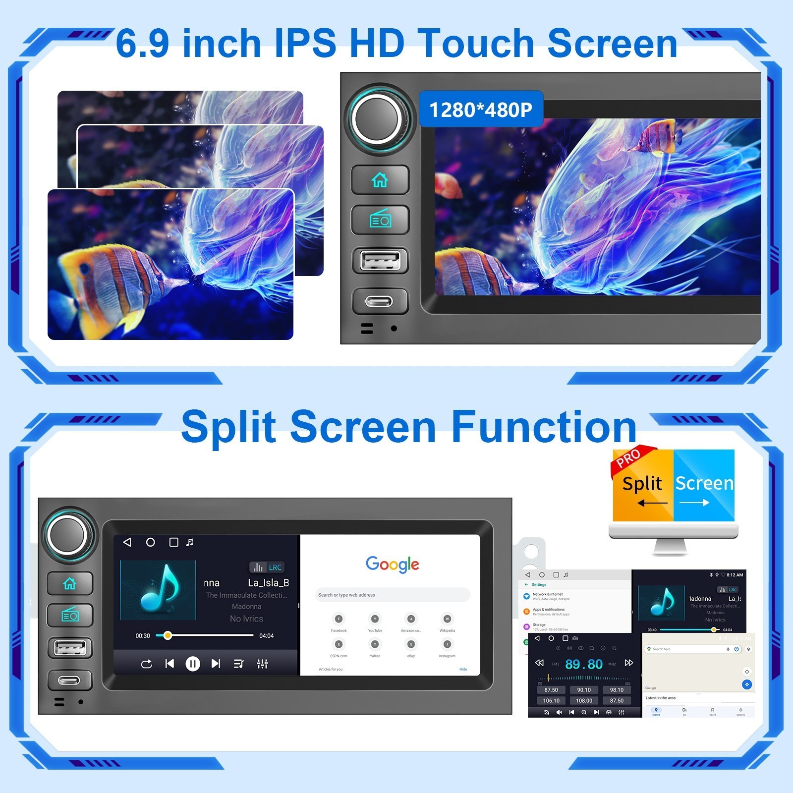 4+64G Apple Carplay Car Stereo Radio GPS For Chevy Blazer S10 Camaro 1998-2002