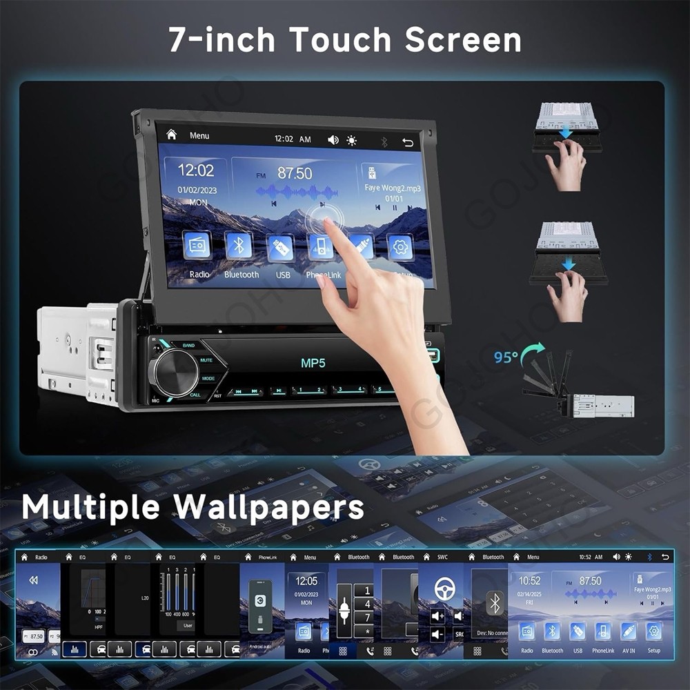 7″ Single 1 DIN Car Stereo Flip Out Touch Screen Radio Carplay MP5 USB +Camera