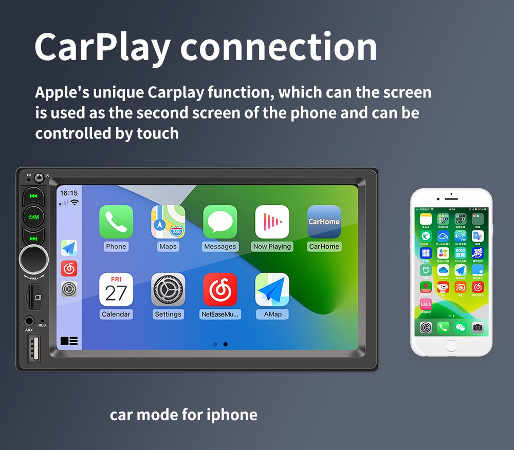 F710C 7” Touch Screen Stereo Radio Car Apple/Android Carplay GPS US