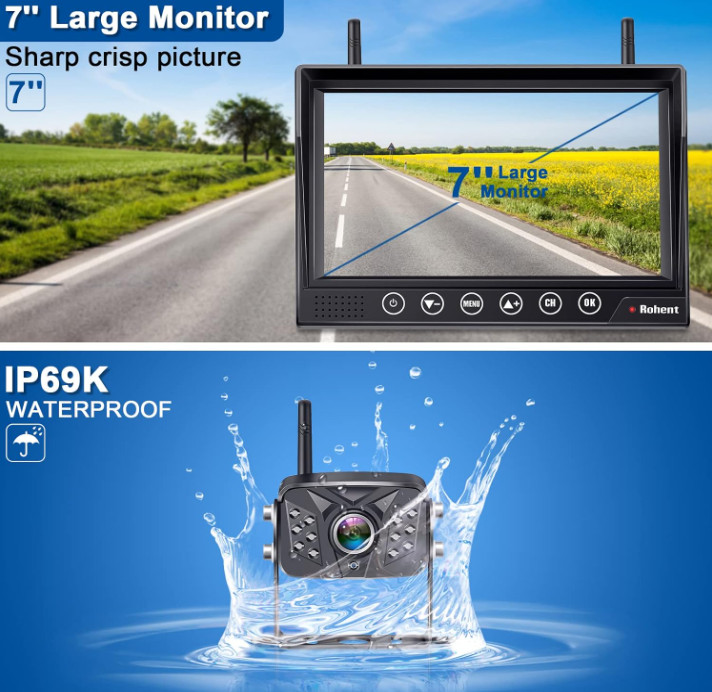 Sistema de Cámara Trasera RV 1080P con 2 Cámaras y Monitor DVR IP69K
