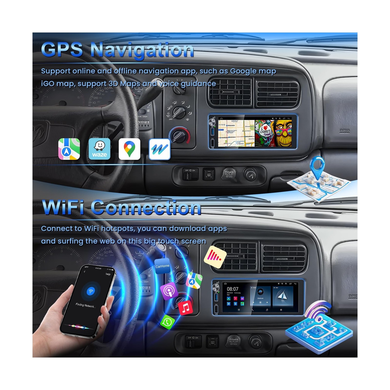 4G+64G Android 13 Car Radio for Dodge & Chrysler & Jeep (1990-2000), 6.2”Tou…