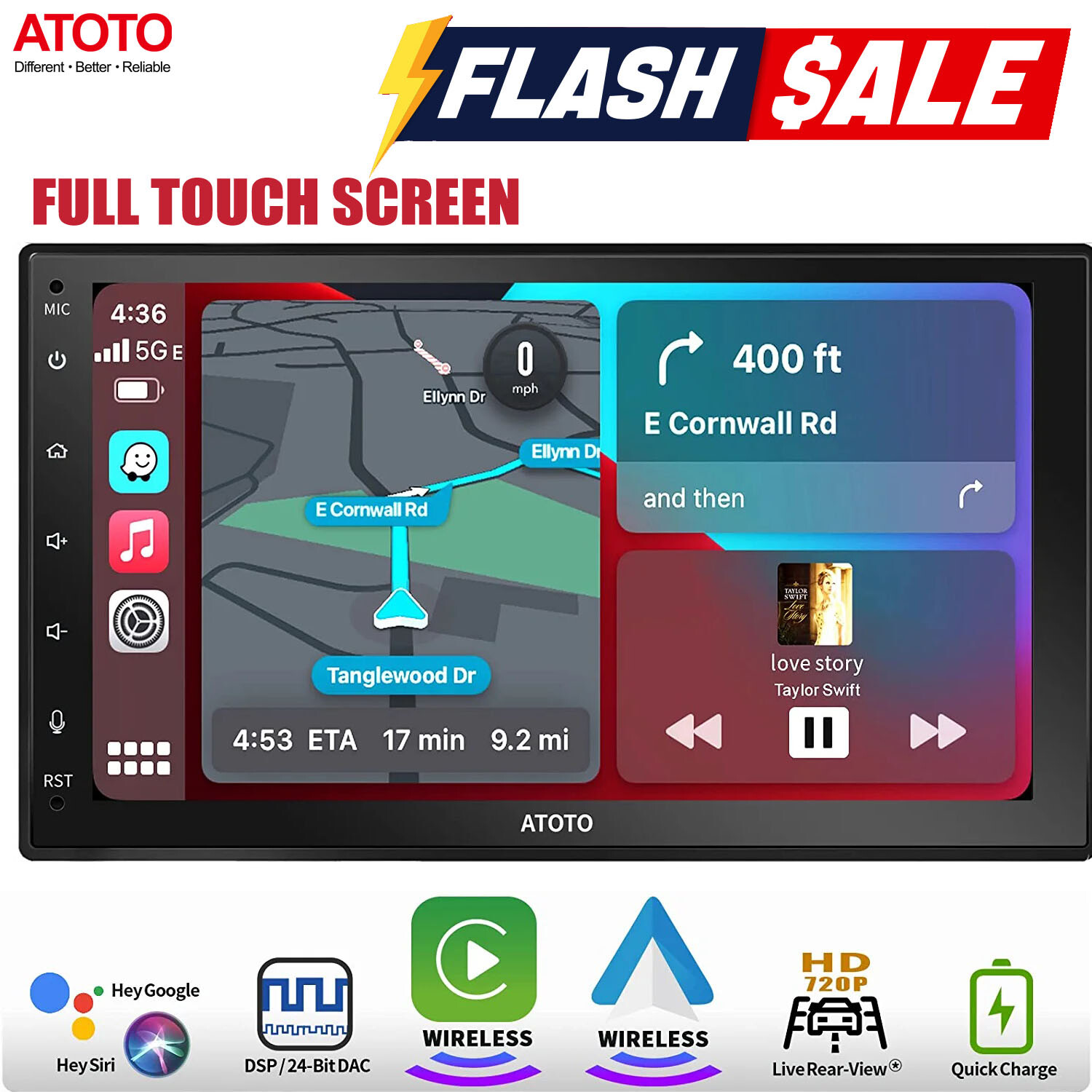 ATOTO F7 WE 7in Double 2Din Car Stereo Wireless CarPlay & Android Auto,Bluetooth