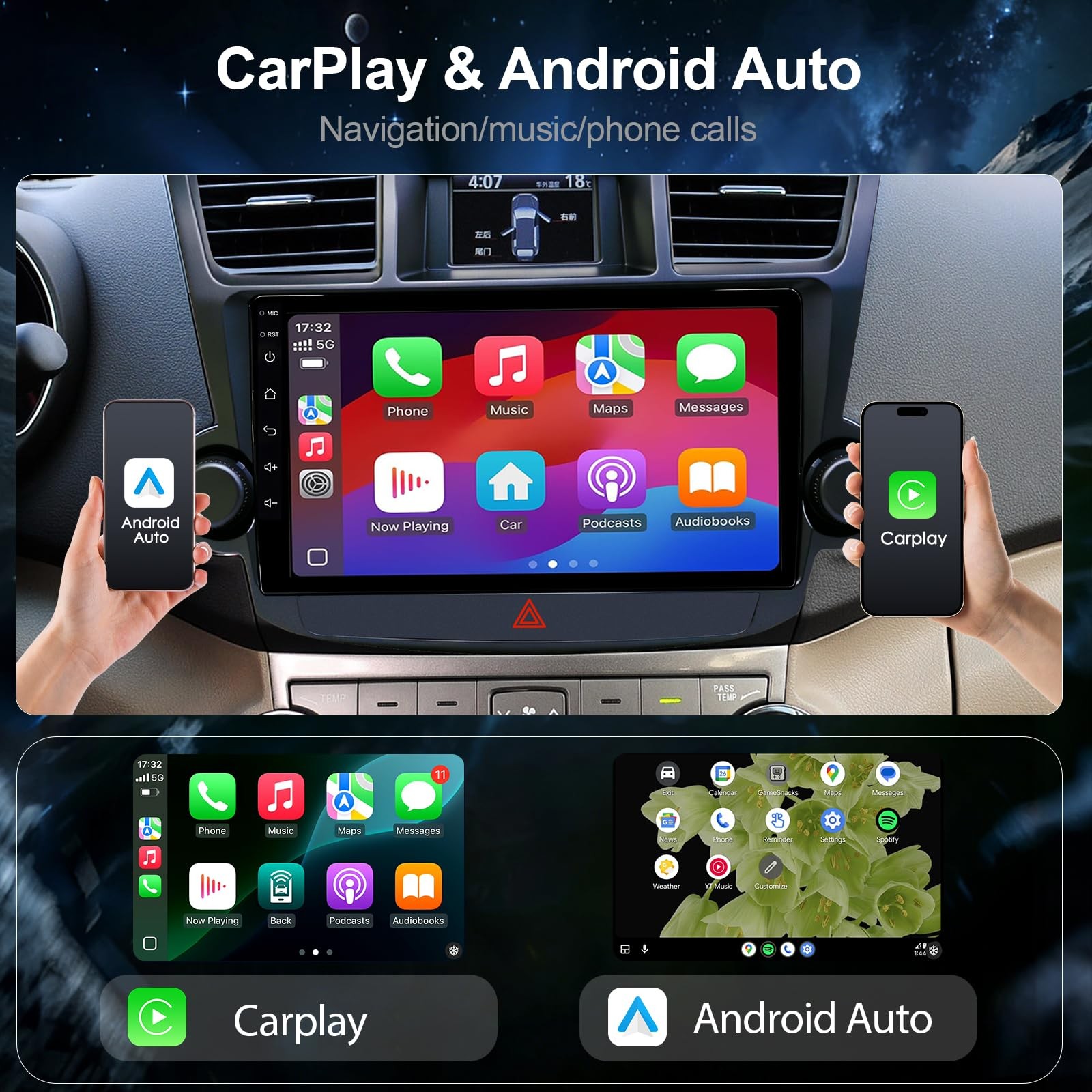 9″ 64GB Wireless Carplay & Android Auto Stereo for 2008-2013 Toyota Highlander