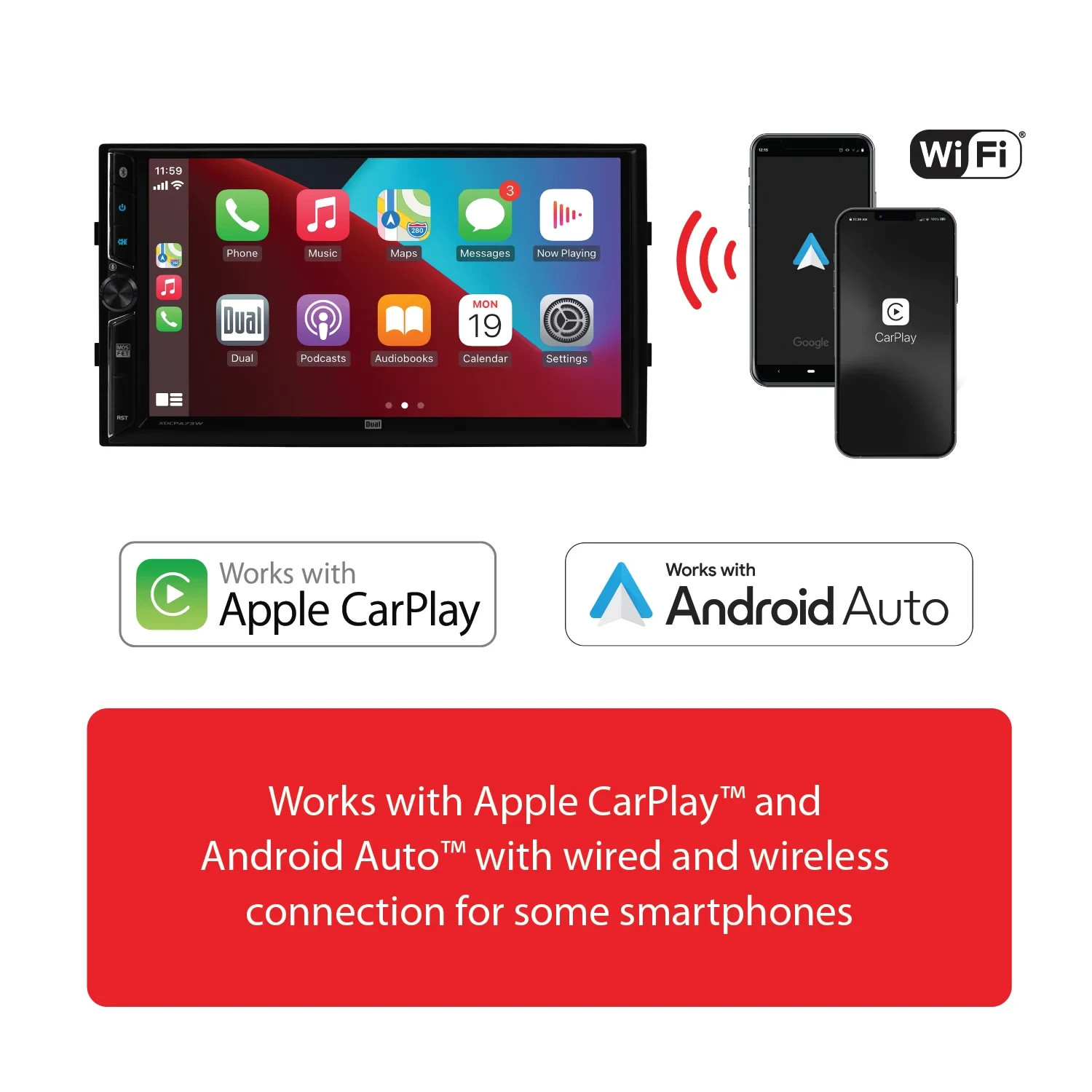 Dual Electronics 7″ Touchscreen Car Stereo Receiver with Wireless Apple CarPlay