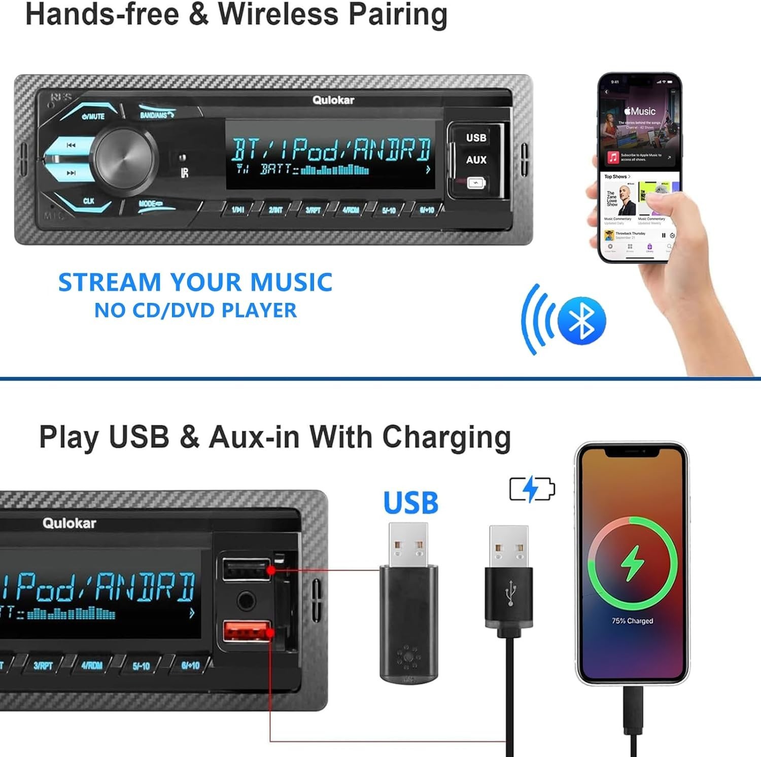 Ultimate Single DIN Car Stereo with Hands-Free Calling & Vibrant 7-Color Display