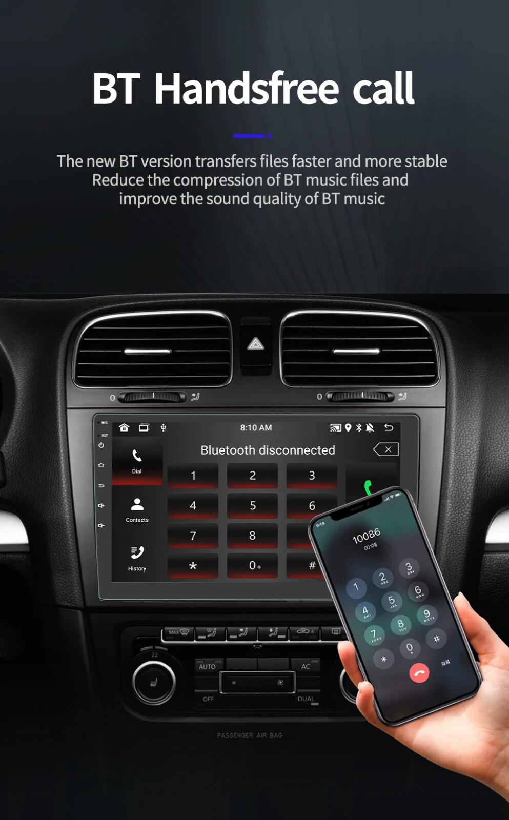 Universal Car media player with apple carplay and android auto BQCC 2 Din, 7IN